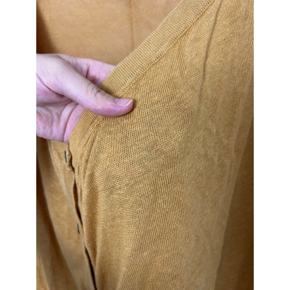 Garnet Hill Easy 100% Linen Drape Front Cardigan Womens M Mustard Yellow Sweater